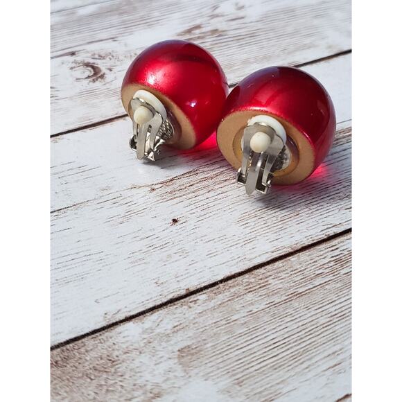 Vintage Clip On Earrings - 3D Very Domed Red 1" - Picture 4 of 6